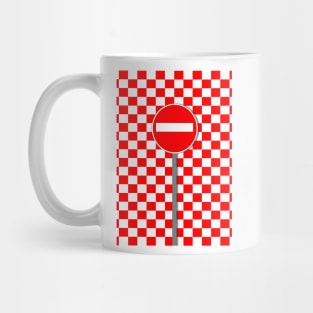 chequered NO ENTRY in red and white Mug